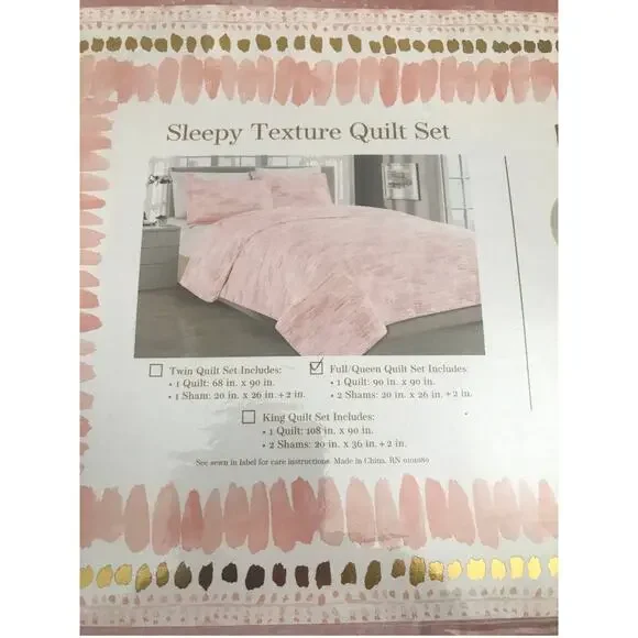 Melange Home 3 Piece Set Full/Queen Quilt PINK Sleepy Texture - Picture 5 of 6